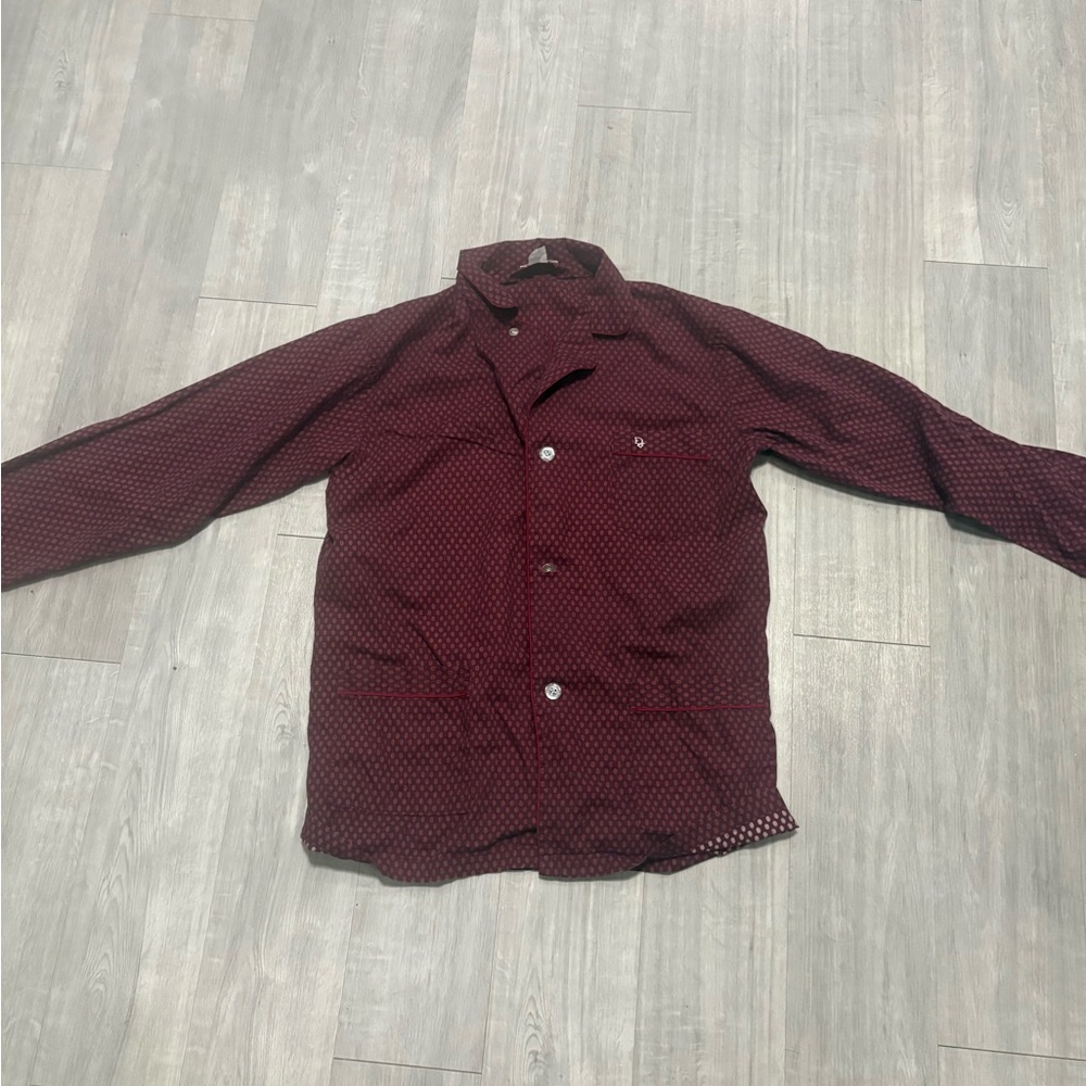 Vintage Christian Dior Le Connaisseur Mens PJ Pajama Button Shirt Top Burgundy